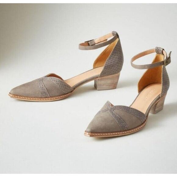 Sundance Yalon Gray Leather Pointed Toe Sandals‎ Block Heel Ankle Strap Size 10 - Picture 1 of 12